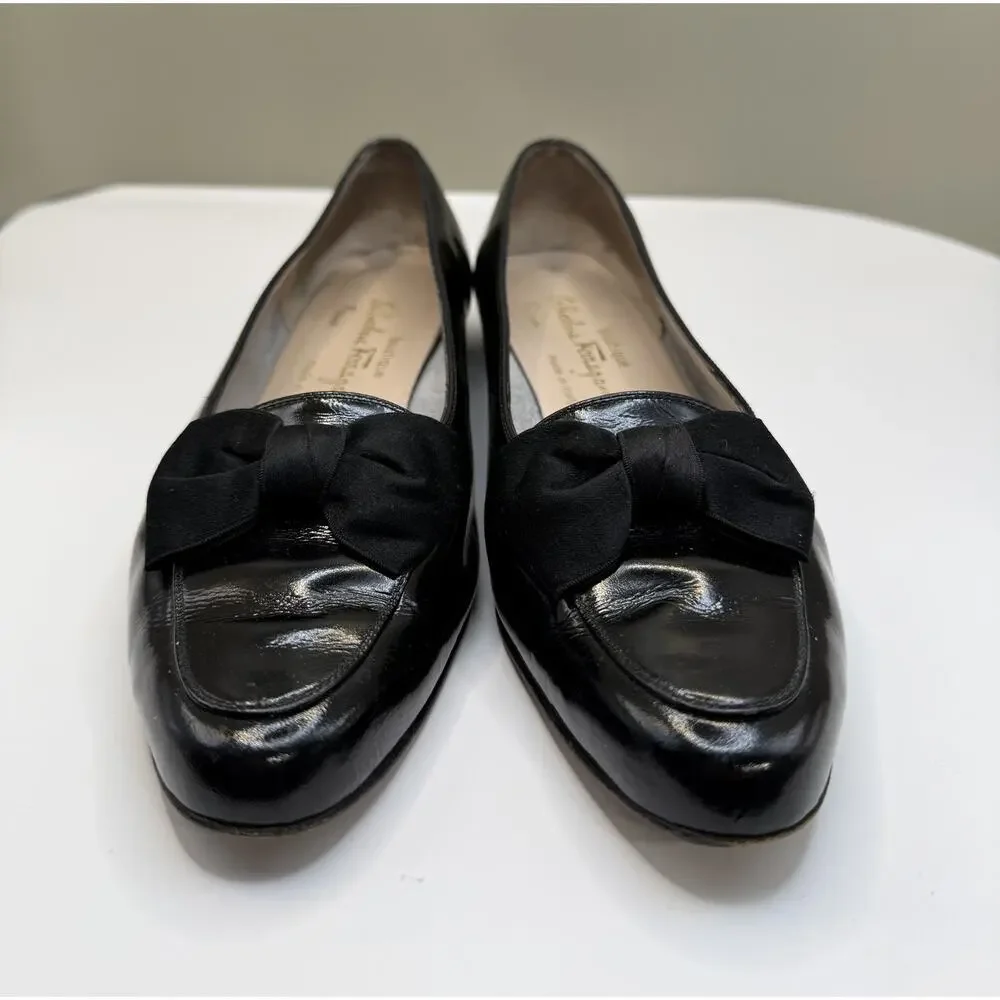 Salvatore Ferragamo Black Patent Leather Flats Sz 10